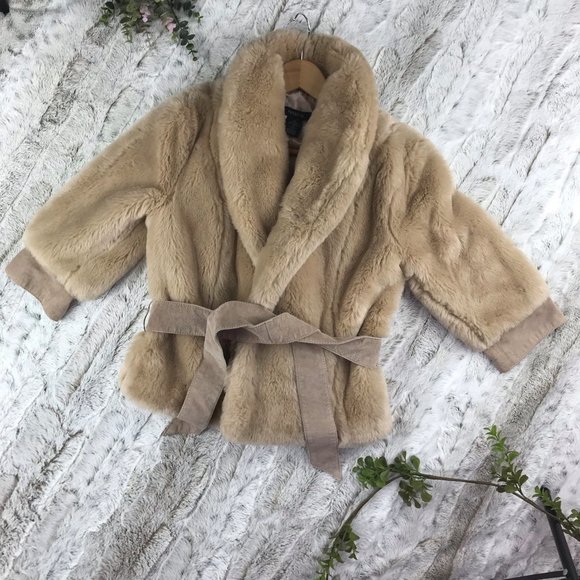 [Arden B.] Faux Fur Wrap with Suede Leather Trim Size M Medium 3/4 Sleeve - Picture 1 of 15
